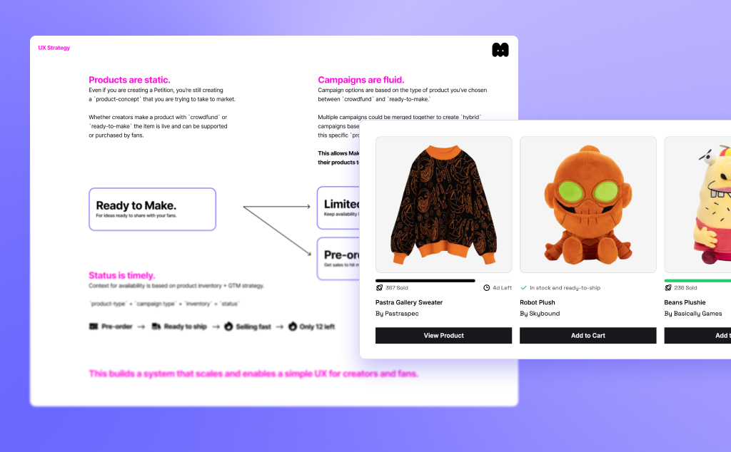 Makeship creator platform and product merchandising UI